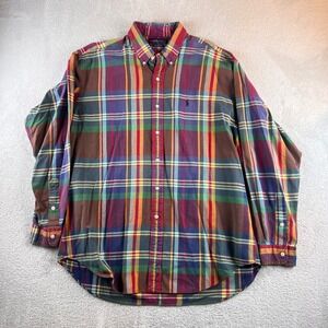 Ralph Lauren Mens XL Plaid Button Down Shirt Multi Color Cotton Long Sleeve